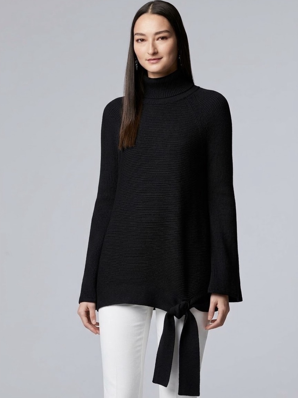 Simply Vera Black Turtleneck Tie-Hem Sweater - Women size small